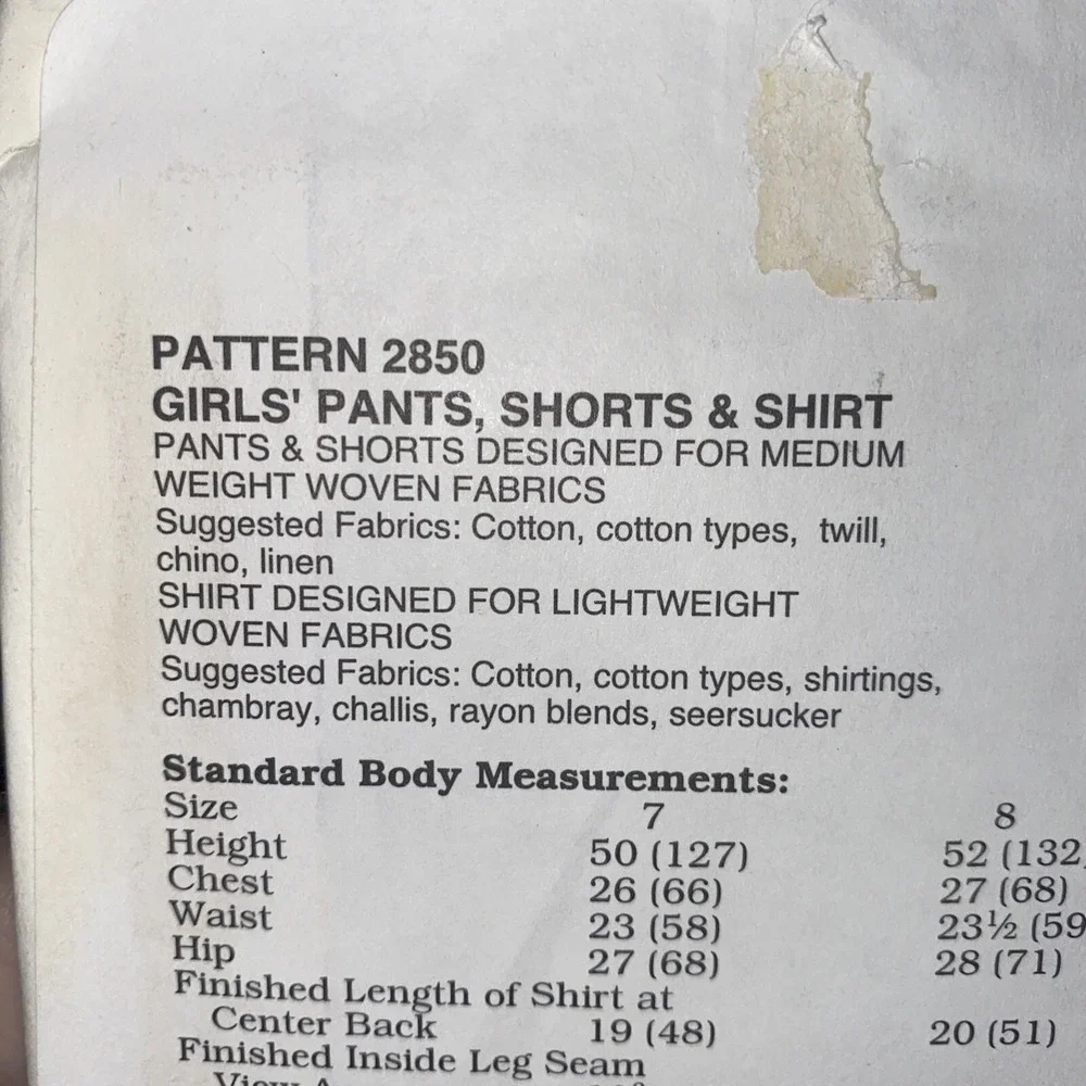 Girls KWIK SEW Sewing Pattern 2850 Pants Shorts Shirt Sizes 7-14 Uncut